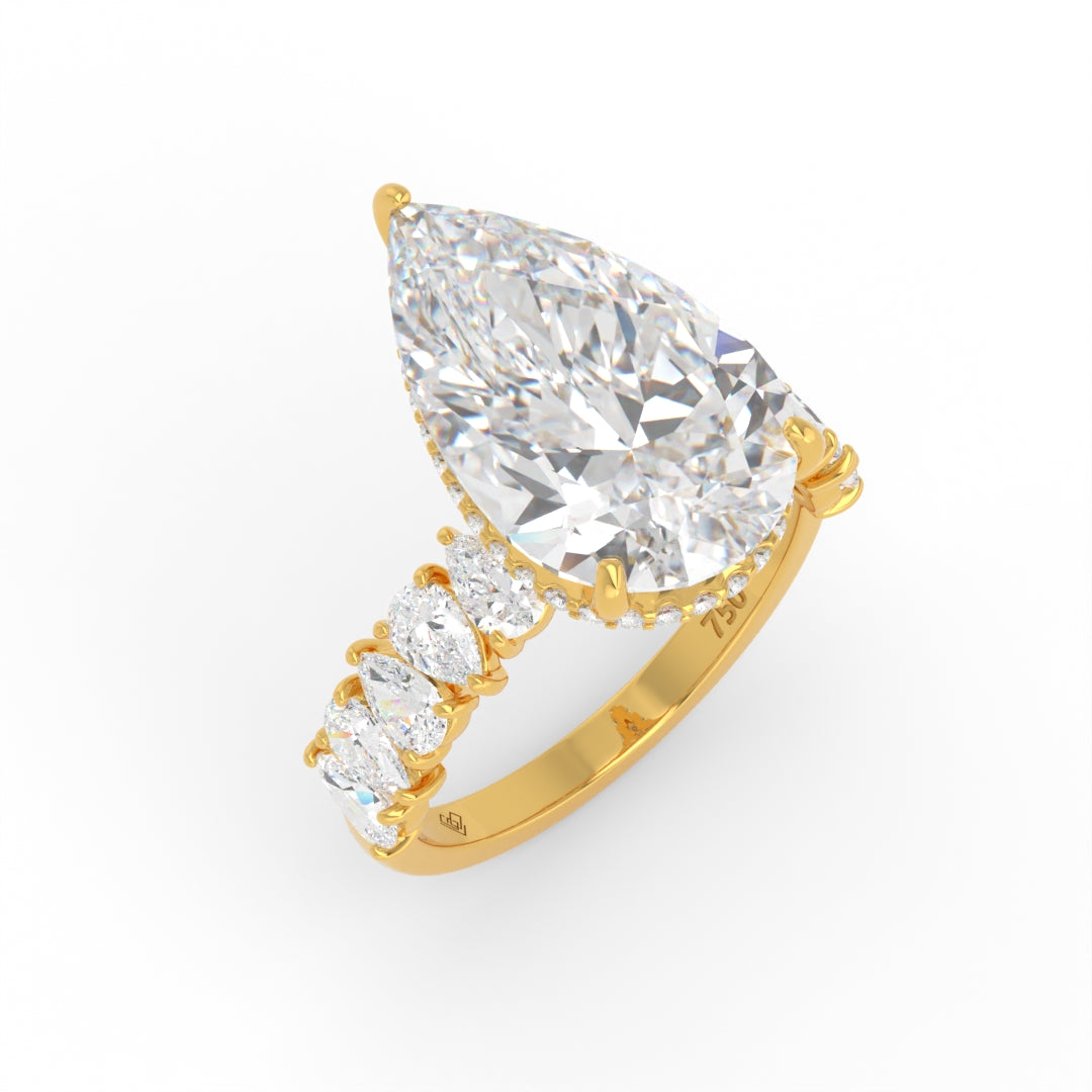 Vivien Pear Brilliant Cut Engagement Ring with Pear Brilliant Diamond Band and Wrap Around Hidden Halo