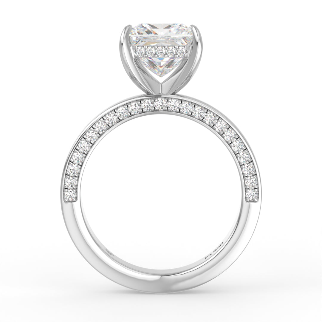 Celeste Princess cut Lab Diamond with Cigar band and half set Diamond sides & hidden halo