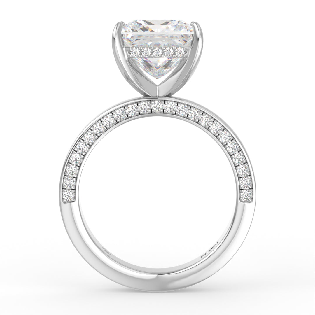 Celeste Princess cut Lab Diamond with Cigar band and half set Diamond sides & hidden halo