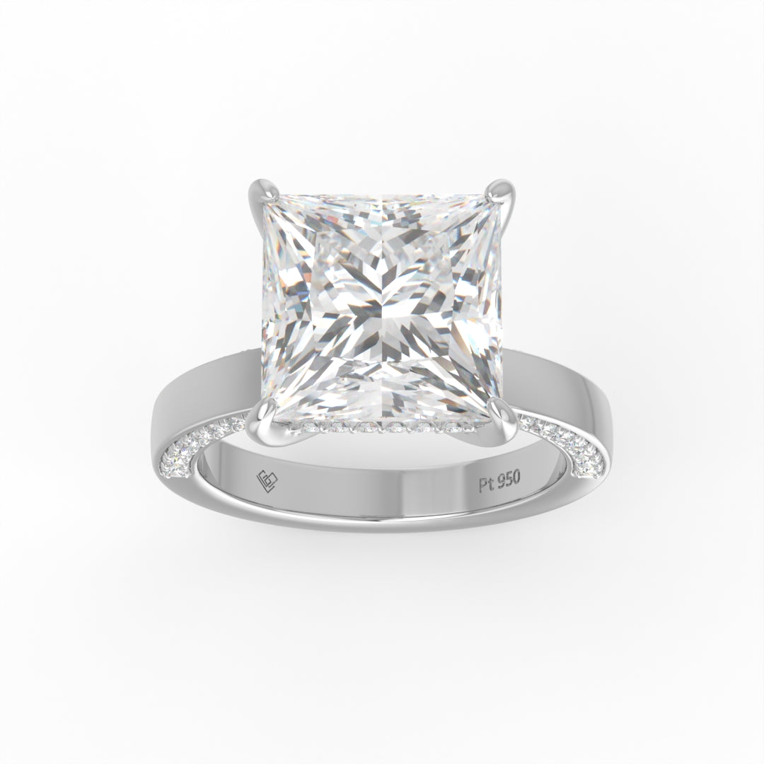 Celeste Princess cut Lab Diamond with Cigar band and half set Diamond sides & hidden halo