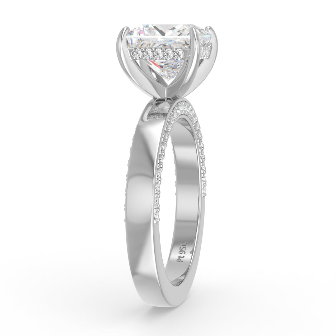 Celeste Princess cut Lab Diamond with Cigar band and half set Diamond sides & hidden halo