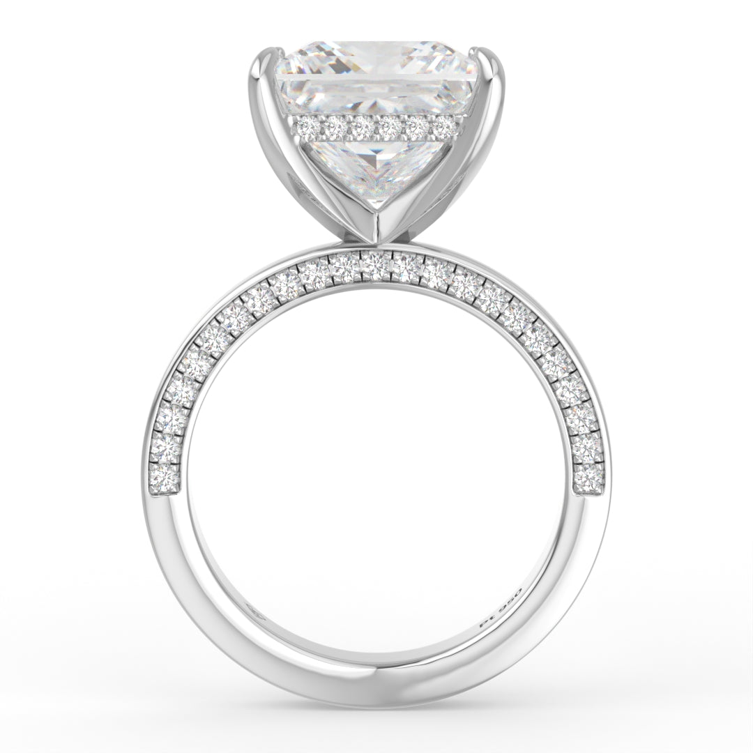Celeste Princess cut Lab Diamond with Cigar band and half set Diamond sides & hidden halo