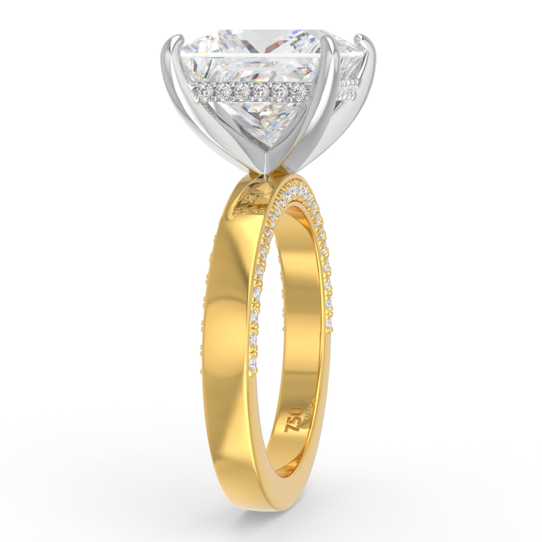 Celeste Princess cut Lab Diamond with Cigar band and half set Diamond sides & hidden halo