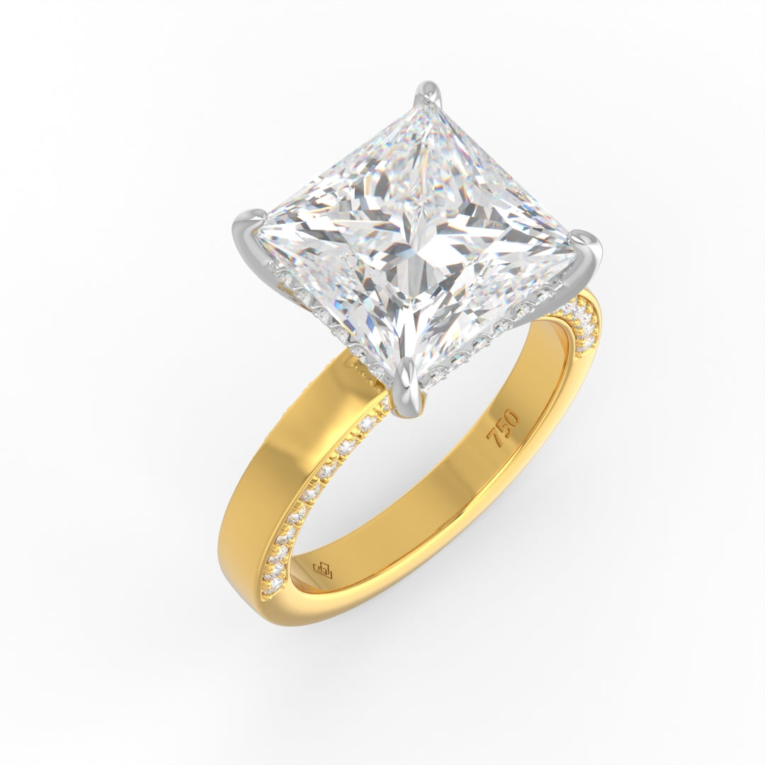Celeste Princess cut Lab Diamond with Cigar band and half set Diamond sides & hidden halo