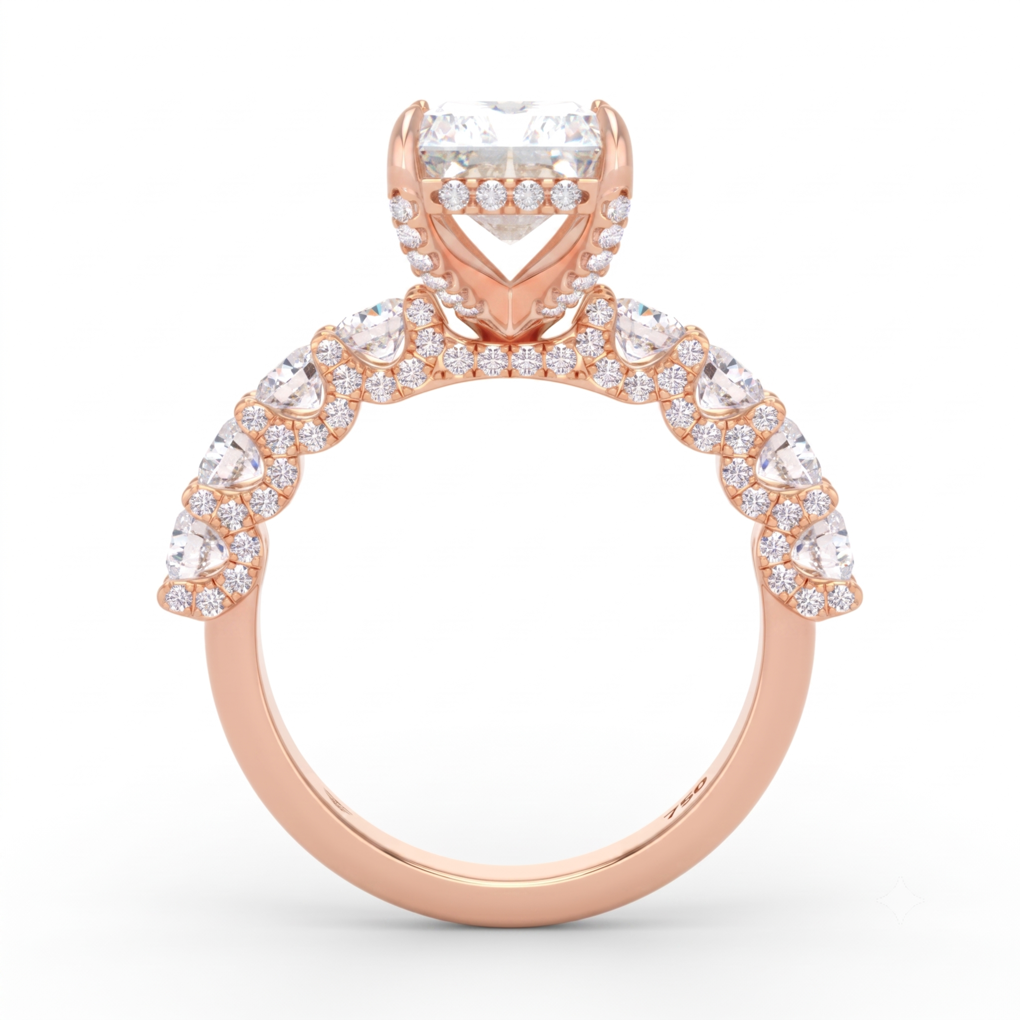 Juliette Radiant Lab-Grown Diamond Engagement Ring featuring a Half-Set Diamond Band, Hidden Halo, and Pavé U-Shaped Prong Setting