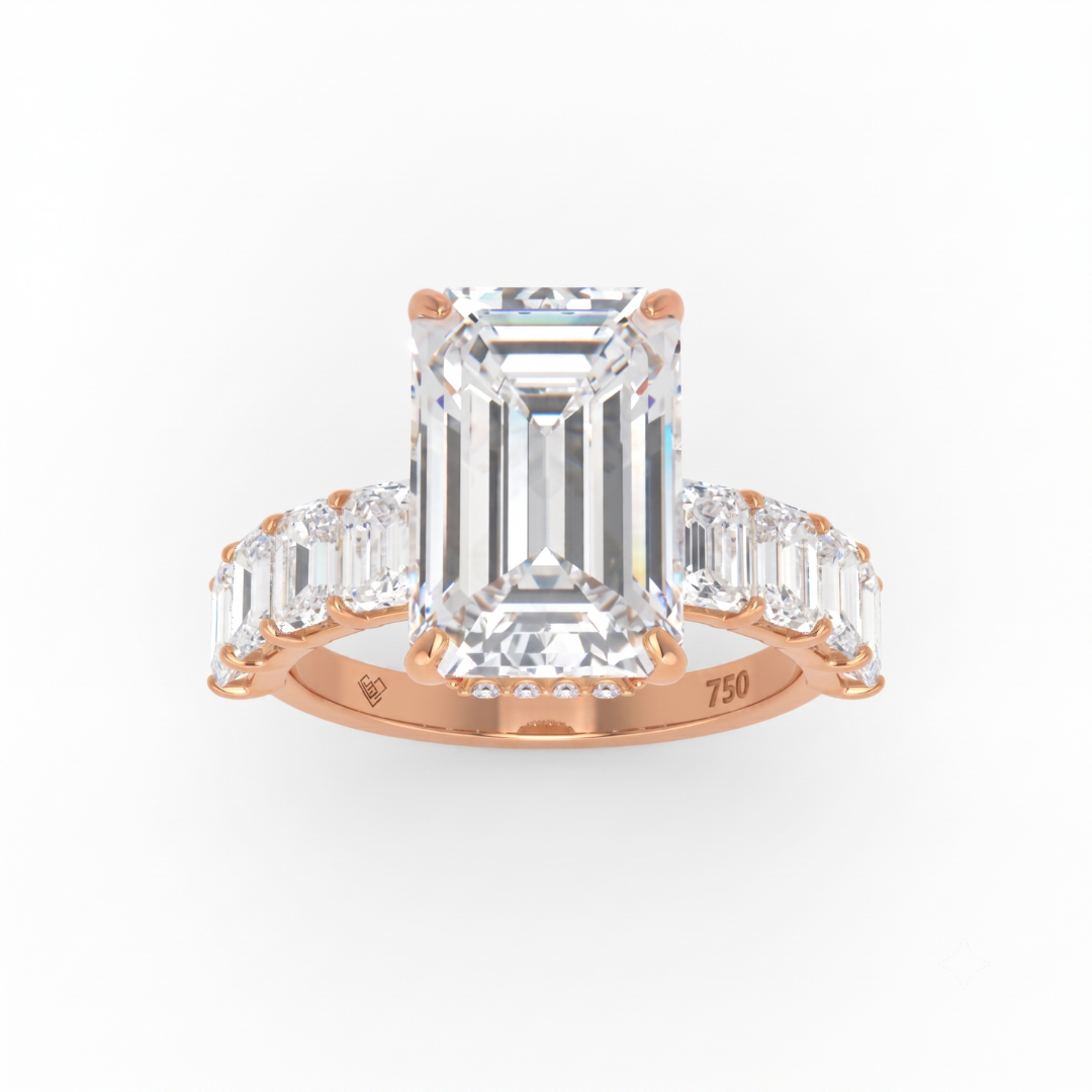 Vivien Emerald Brilliant Cut Engagement Ring with Emerald Brilliant Diamond Band and Wrap Around Hidden Halo