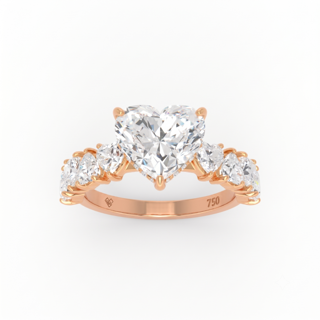 Vivien Heart Brilliant Cut engagement ring with heart brilliant diamond band and wrap around hidden halo