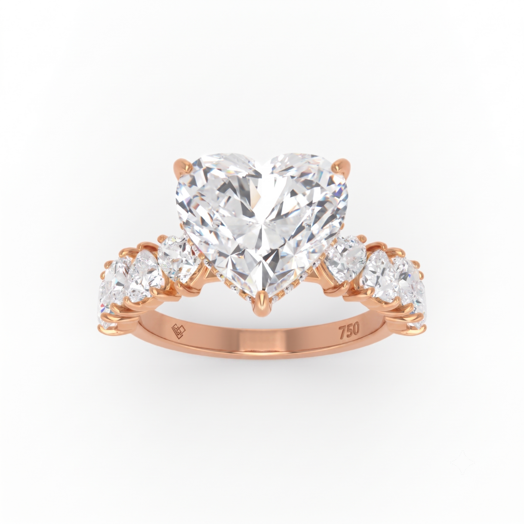 Vivien Heart Brilliant Cut engagement ring with heart brilliant diamond band and wrap around hidden halo