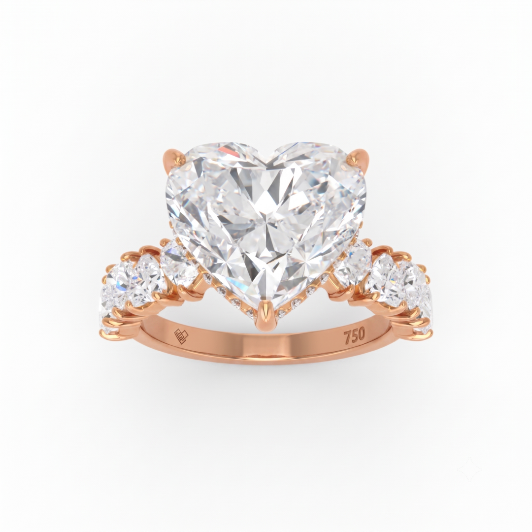 Vivien Heart Brilliant Cut engagement ring with heart brilliant diamond band and wrap around hidden halo
