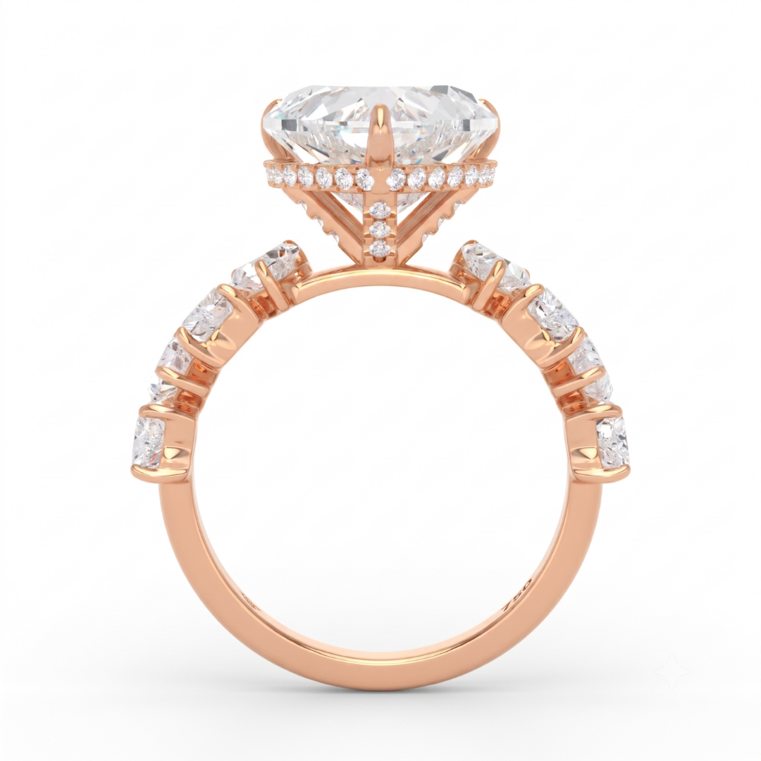 Vivien Heart Brilliant Cut engagement ring with heart brilliant diamond band and wrap around hidden halo
