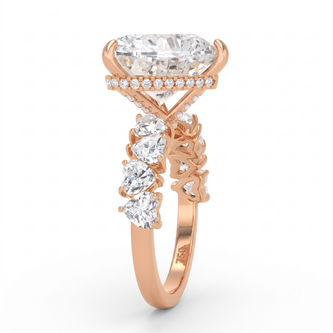 Vivien Heart Brilliant Cut engagement ring with heart brilliant diamond band and wrap around hidden halo