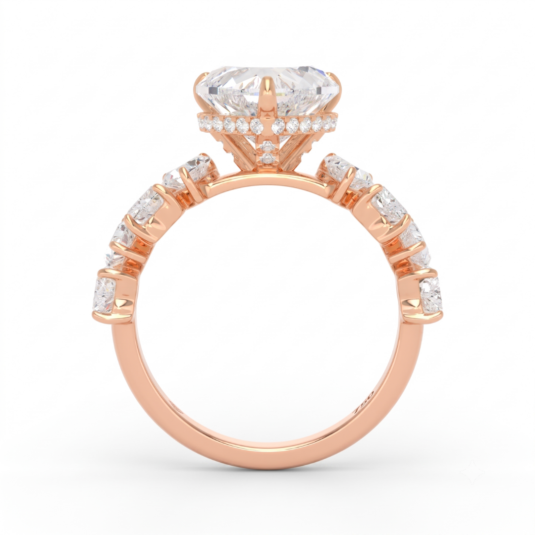 Vivien Heart Brilliant Cut engagement ring with heart brilliant diamond band and wrap around hidden halo
