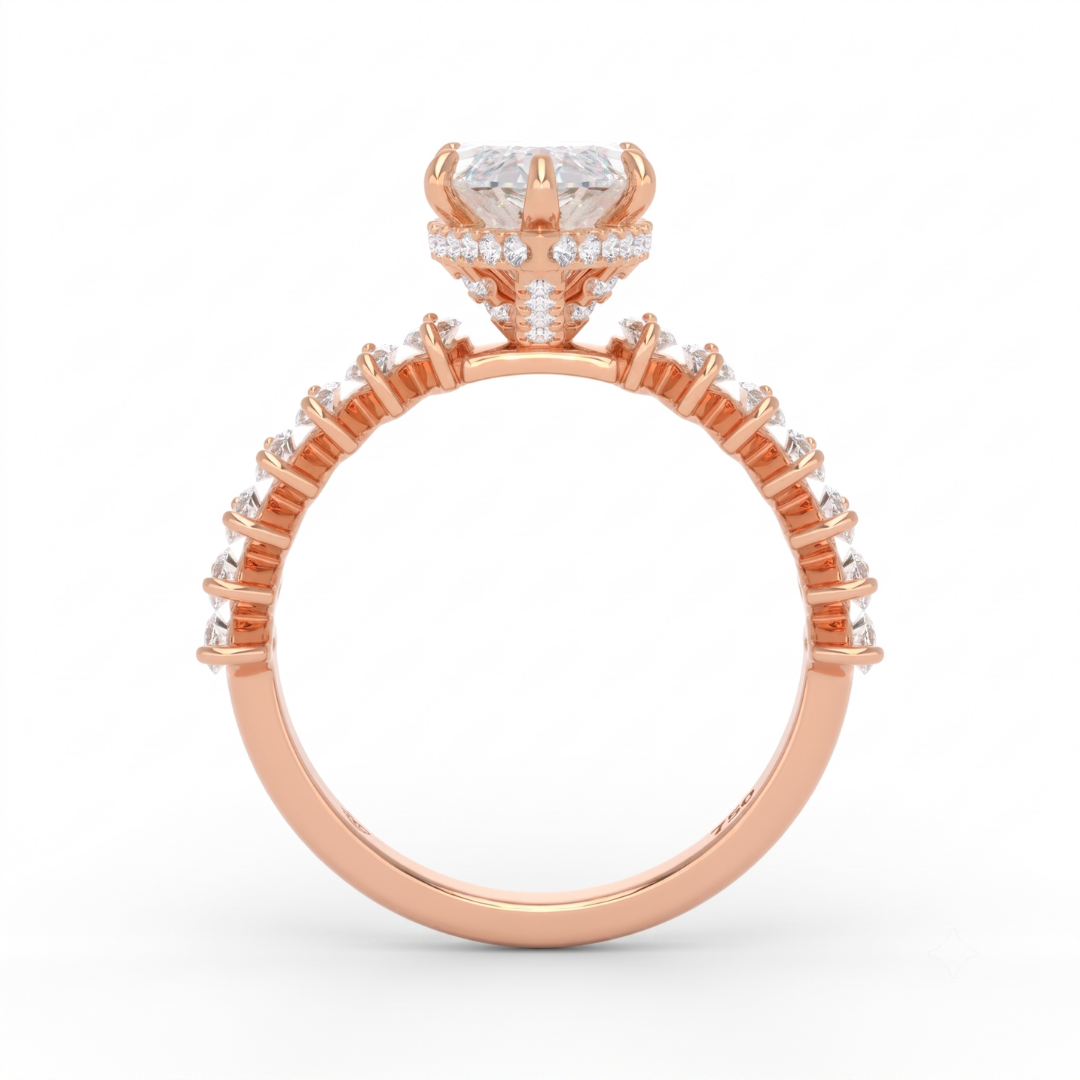 Vivien Marquise Brilliant Cut Engagement Ring with Marquise Brilliant Diamond Band and Wrap Around Hidden Halo