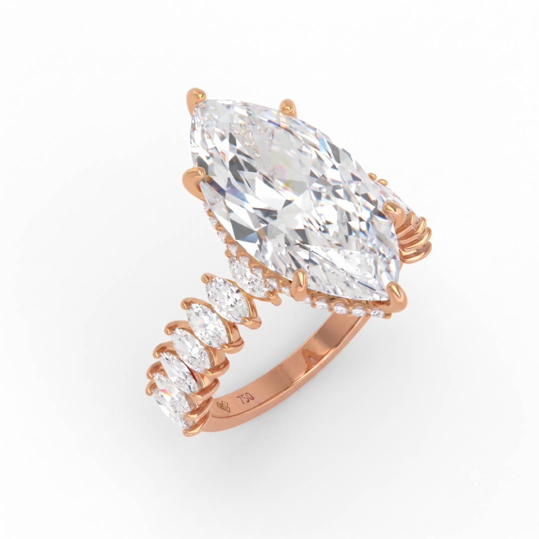 Vivien Marquise Brilliant Cut Engagement Ring with Marquise Brilliant Diamond Band and Wrap Around Hidden Halo