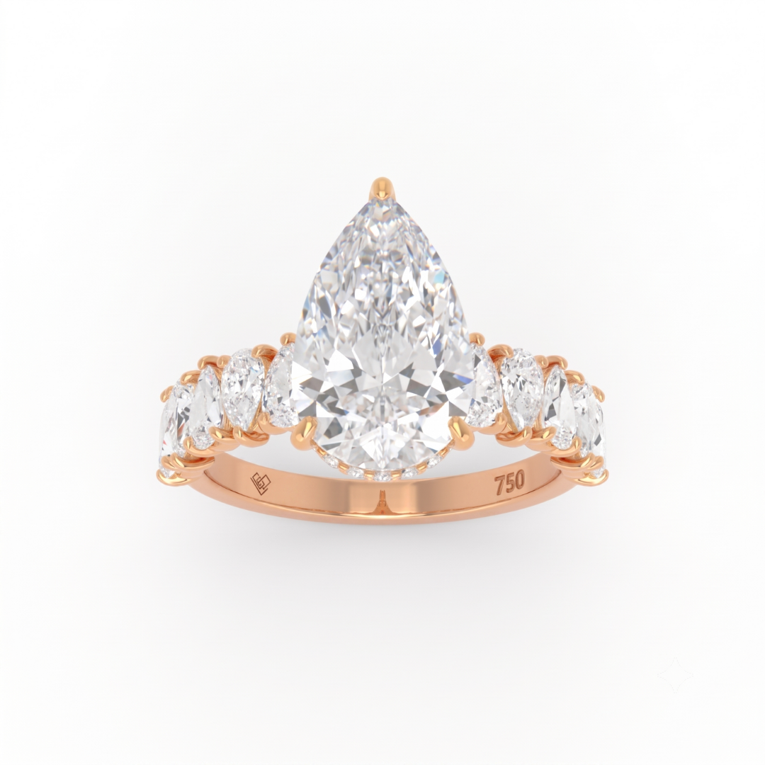 Vivien Pear Brilliant Cut Engagement Ring with Pear Brilliant Diamond Band and Wrap Around Hidden Halo
