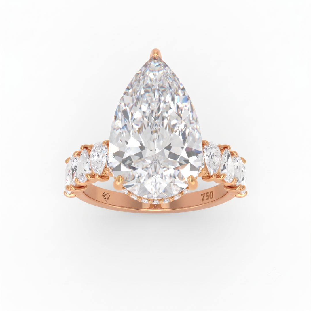Vivien Pear Brilliant Cut Engagement Ring with Pear Brilliant Diamond Band and Wrap Around Hidden Halo