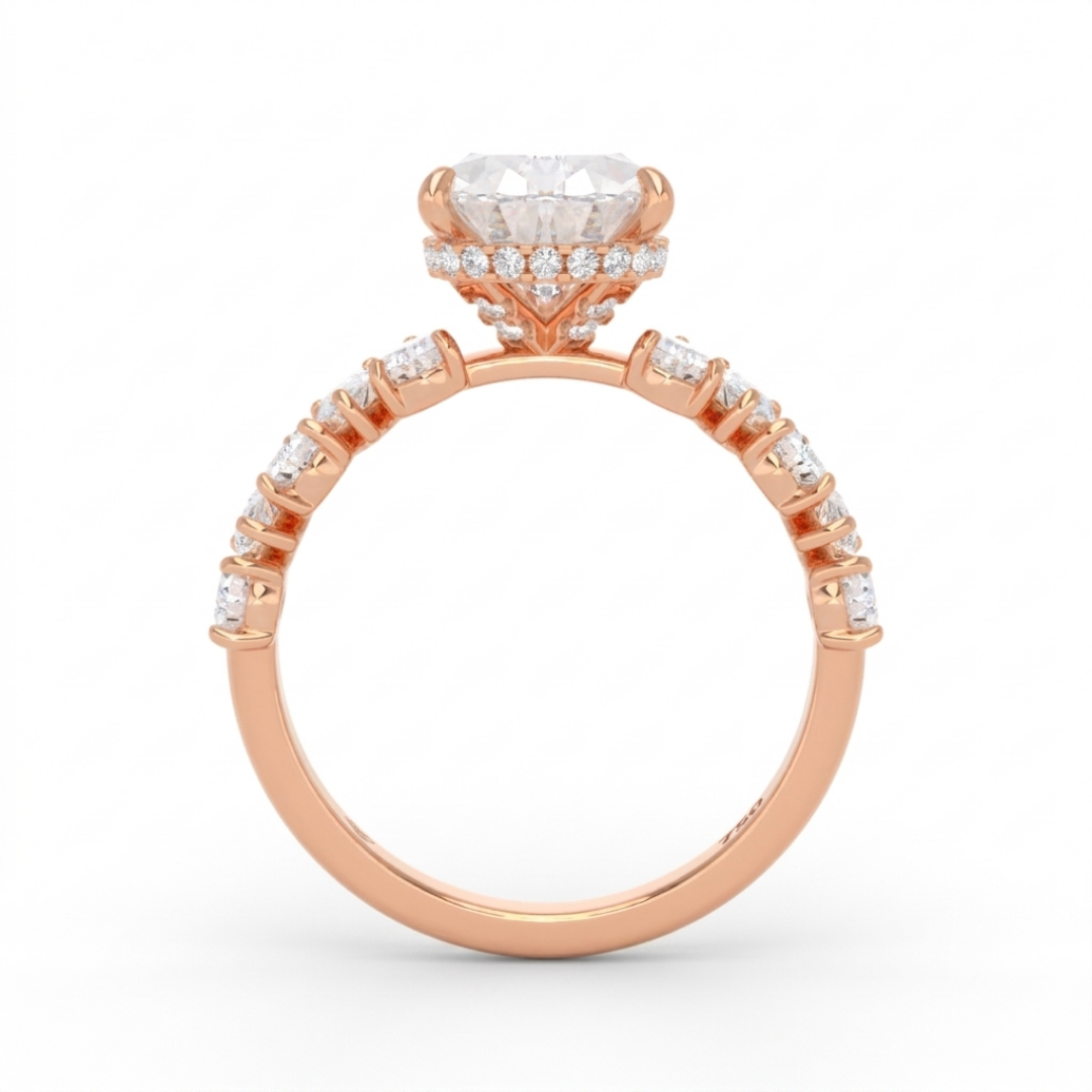 Vivien Pear Brilliant Cut Engagement Ring with Pear Brilliant Diamond Band and Wrap Around Hidden Halo