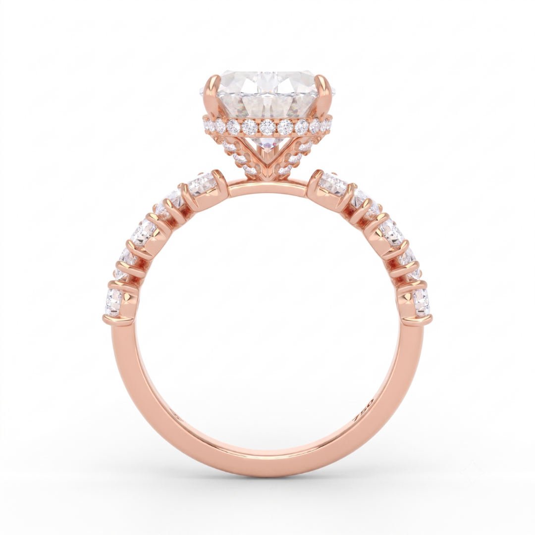 Vivien Pear Brilliant Cut Engagement Ring with Pear Brilliant Diamond Band and Wrap Around Hidden Halo