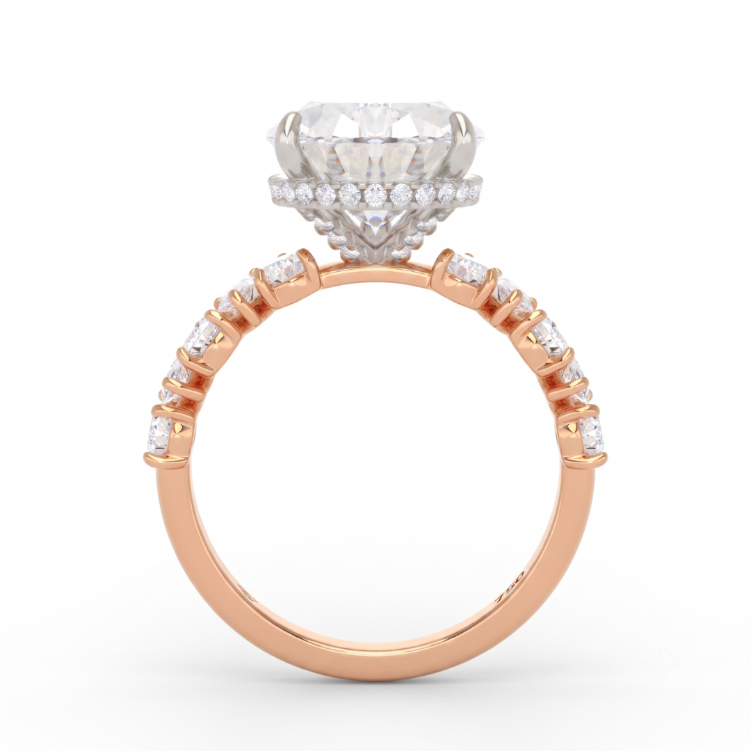 Vivien Pear Brilliant Cut Engagement Ring with Pear Brilliant Diamond Band and Wrap Around Hidden Halo