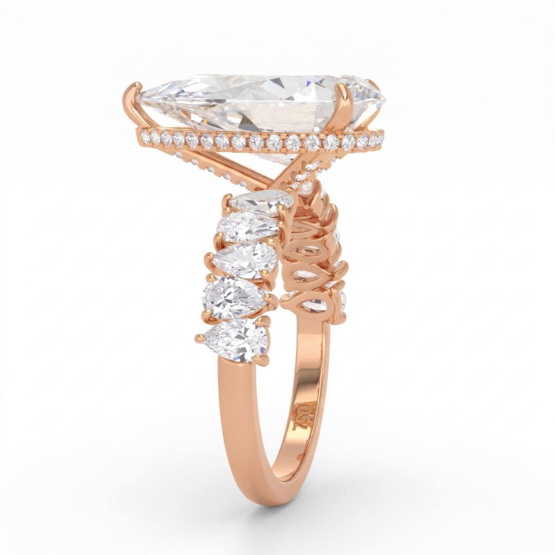 Vivien Pear Brilliant Cut Engagement Ring with Pear Brilliant Diamond Band and Wrap Around Hidden Halo
