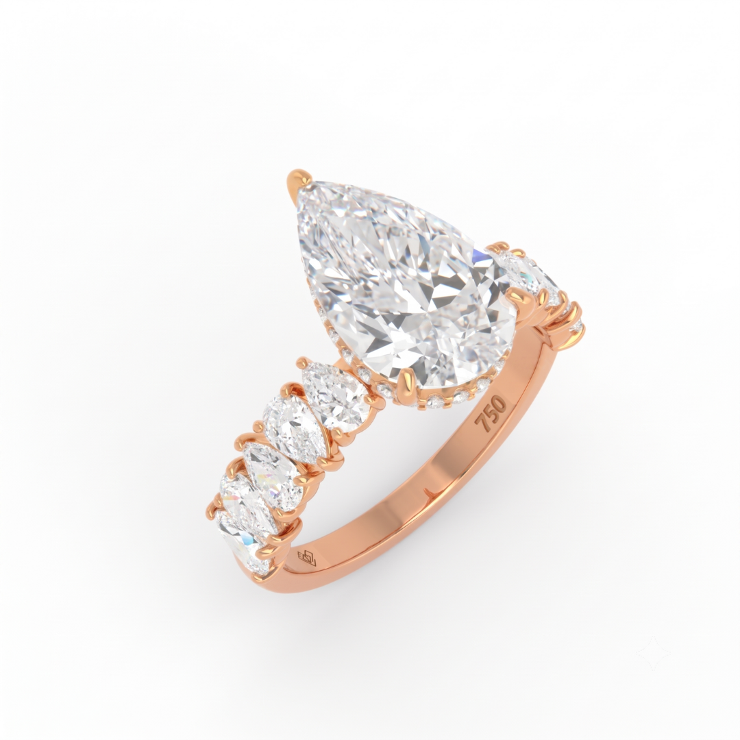 Vivien Pear Brilliant Cut Engagement Ring with Pear Brilliant Diamond Band and Wrap Around Hidden Halo