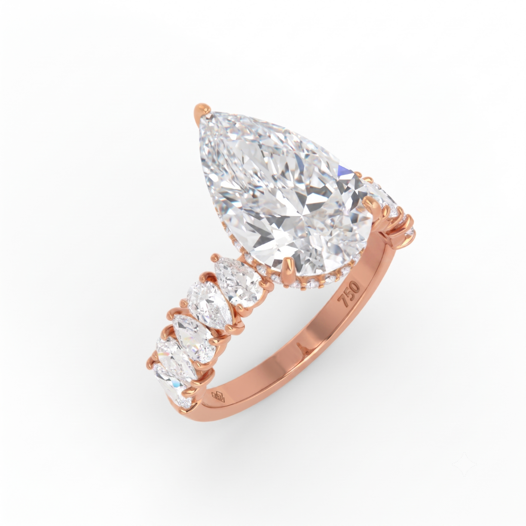 Vivien Pear Brilliant Cut Engagement Ring with Pear Brilliant Diamond Band and Wrap Around Hidden Halo