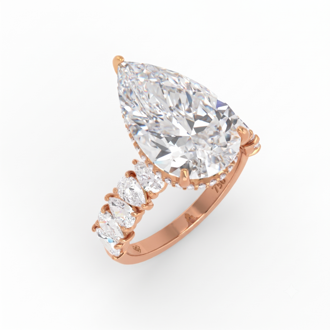 Vivien Pear Brilliant Cut Engagement Ring with Pear Brilliant Diamond Band and Wrap Around Hidden Halo