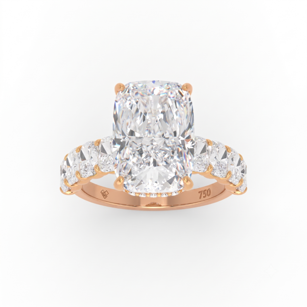 Vivien Cushion Brilliant Cut Engagement Ring with Cushion Brilliant Diamond Band and Wrap Around Hidden Halo
