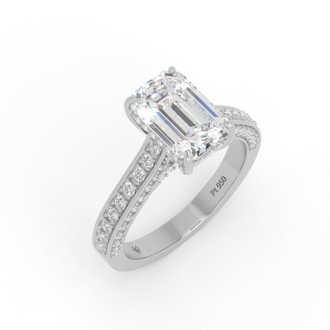 Katherine Emerald cut engagement ring 3D Diamond Band