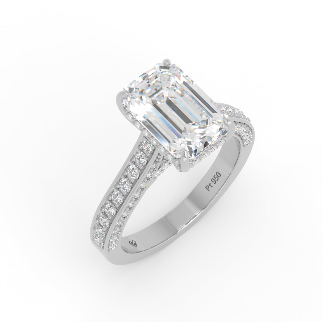 Katherine Emerald cut engagement ring 3D Diamond Band