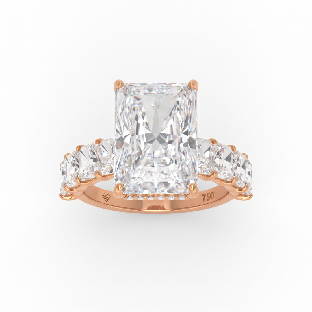 Vivien Radiant Brilliant Cut Engagement Ring with Radiant Brilliant Diamond Band and Wrap Around Hidden Halo