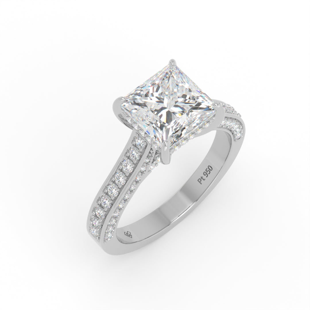 Katherine Princess cut engagement ring 3D Diamond Band