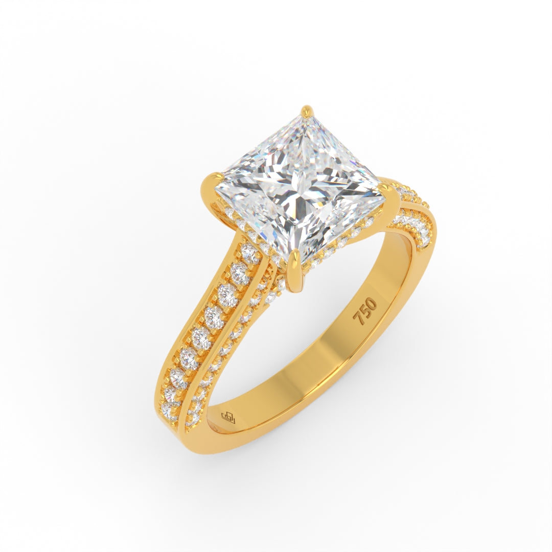 Katherine Princess cut engagement ring 3D Diamond Band