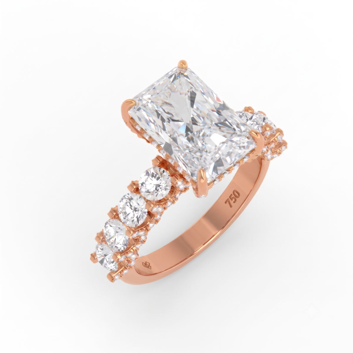 Juliette Radiant Lab-Grown Diamond Engagement Ring featuring a Half-Set Diamond Band, Hidden Halo, and Pavé U-Shaped Prong Setting