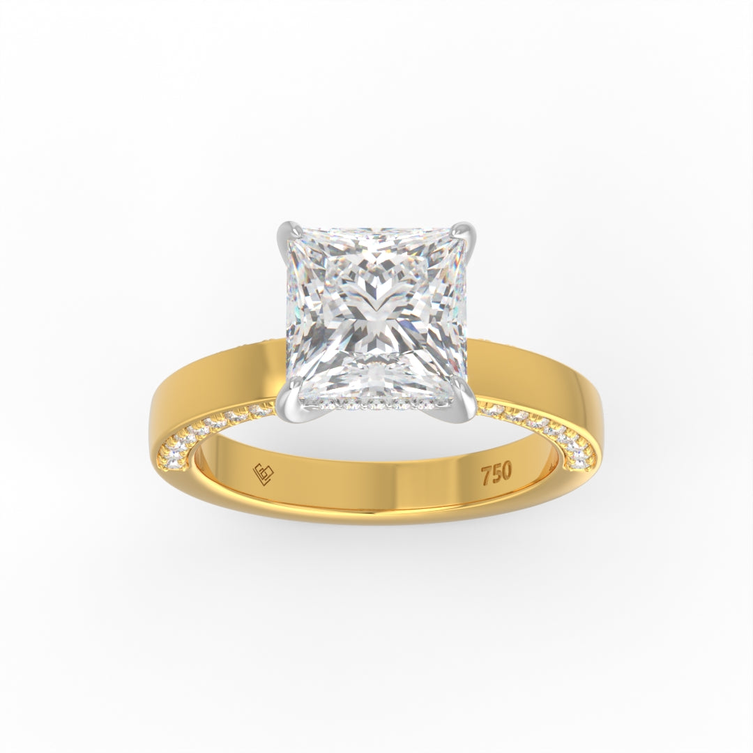 Celeste Princess cut Lab Diamond with Cigar band and half set Diamond sides & hidden halo