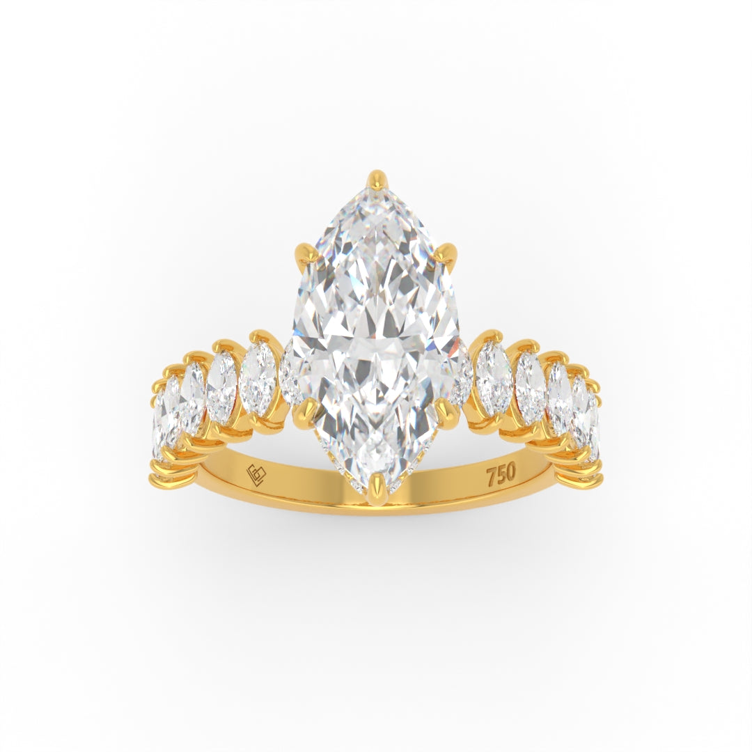 Vivien Marquise Brilliant Cut Engagement Ring with Marquise Brilliant Diamond Band and Wrap Around Hidden Halo