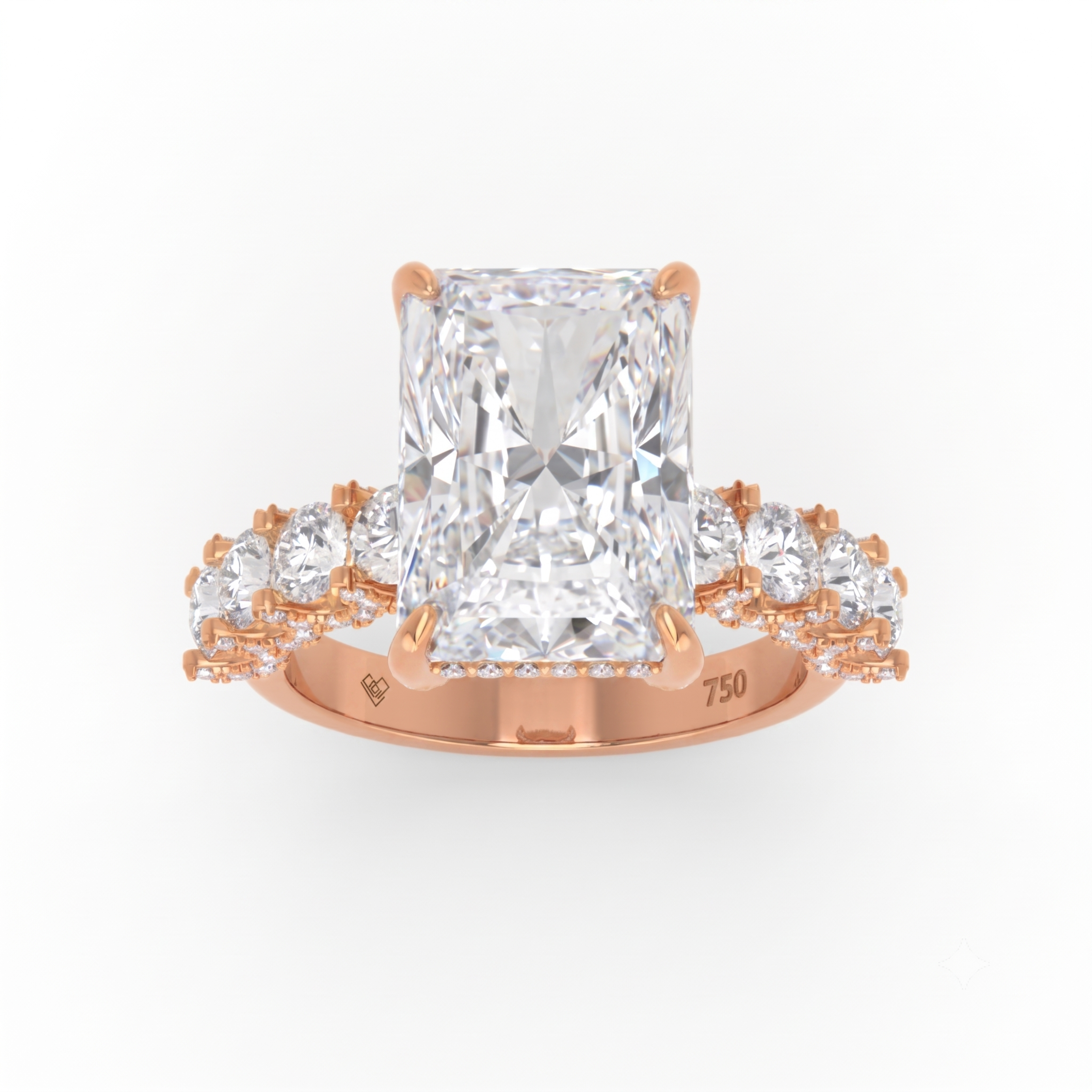 Juliette Radiant Lab-Grown Diamond Engagement Ring featuring a Half-Set Diamond Band, Hidden Halo, and Pavé U-Shaped Prong Setting