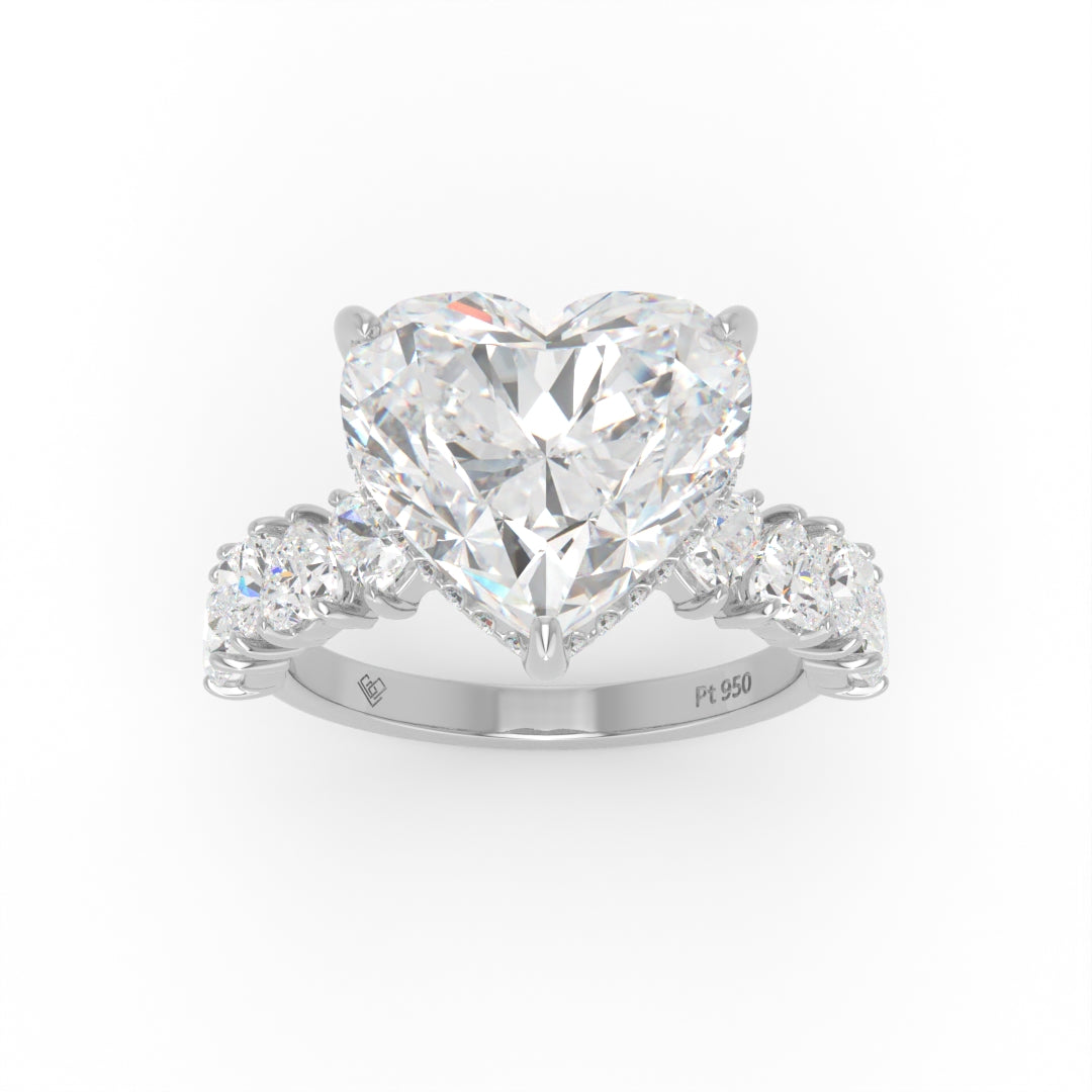Vivien Heart Brilliant Cut engagement ring with heart brilliant diamond band and wrap around hidden halo