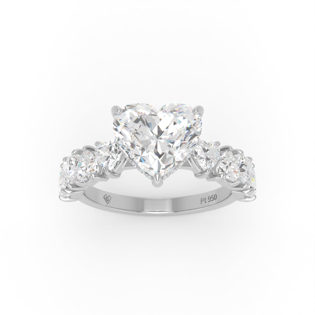 Vivien Heart Brilliant Cut engagement ring with heart brilliant diamond band and wrap around hidden halo