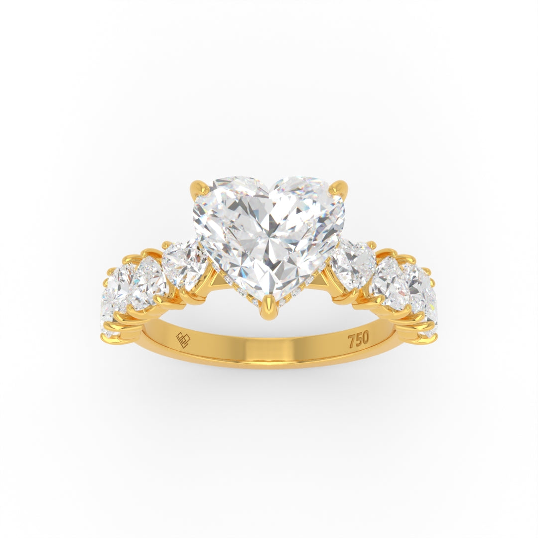 Vivien Heart Brilliant Cut engagement ring with heart brilliant diamond band and wrap around hidden halo