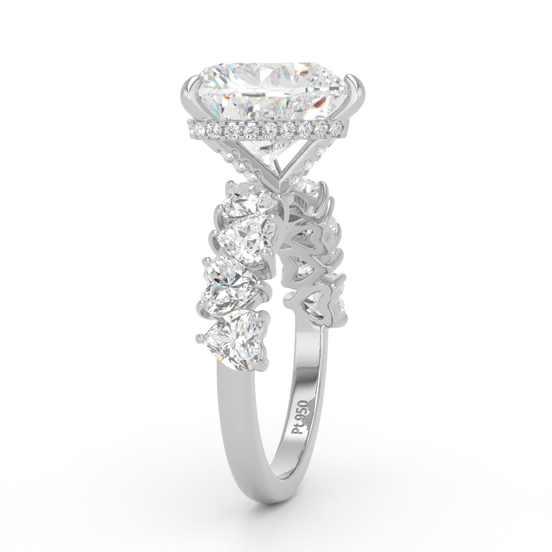Vivien Heart Brilliant Cut engagement ring with heart brilliant diamond band and wrap around hidden halo