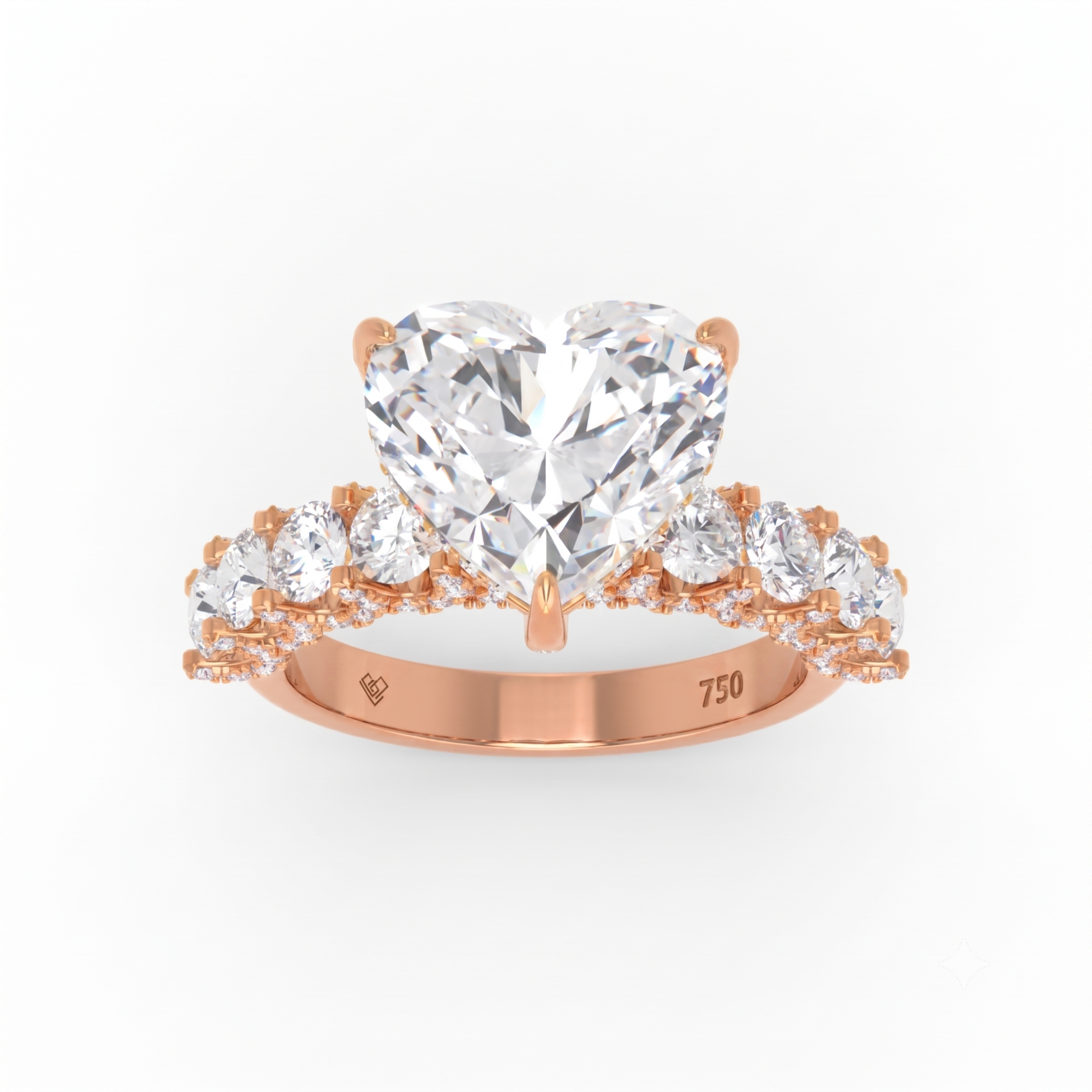 Juliette Heart Lab-Grown Diamond Engagement Ring featuring a Half-Set Diamond Band, Hidden Halo, and Pavé U-Shaped Prong Setting