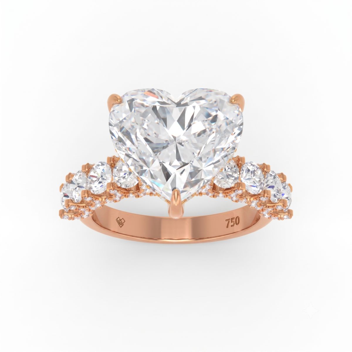 Juliette Heart Lab-Grown Diamond Engagement Ring featuring a Half-Set Diamond Band, Hidden Halo, and Pavé U-Shaped Prong Setting