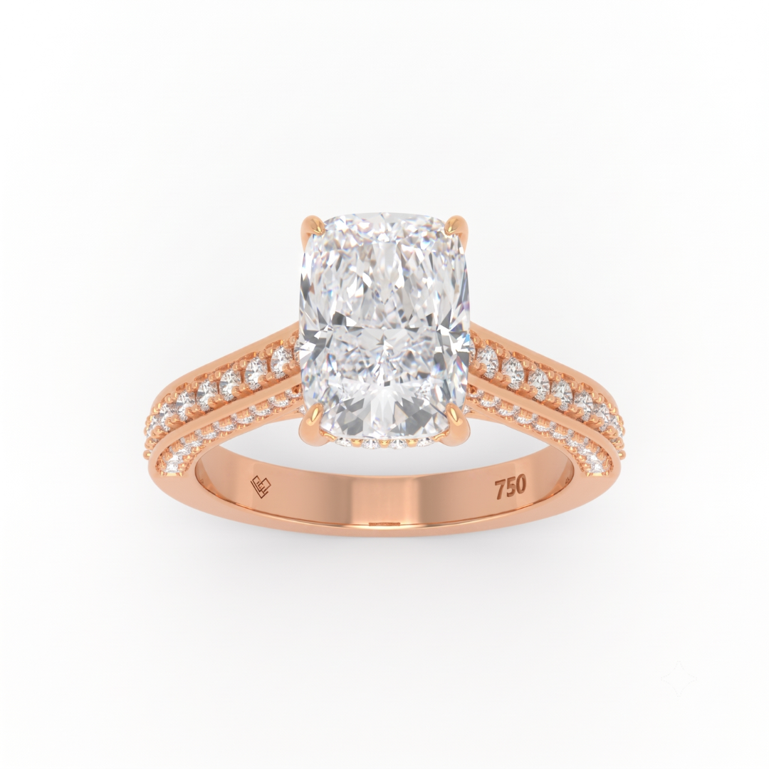 Katherine Cushion cut engagement ring 3D Diamond Band