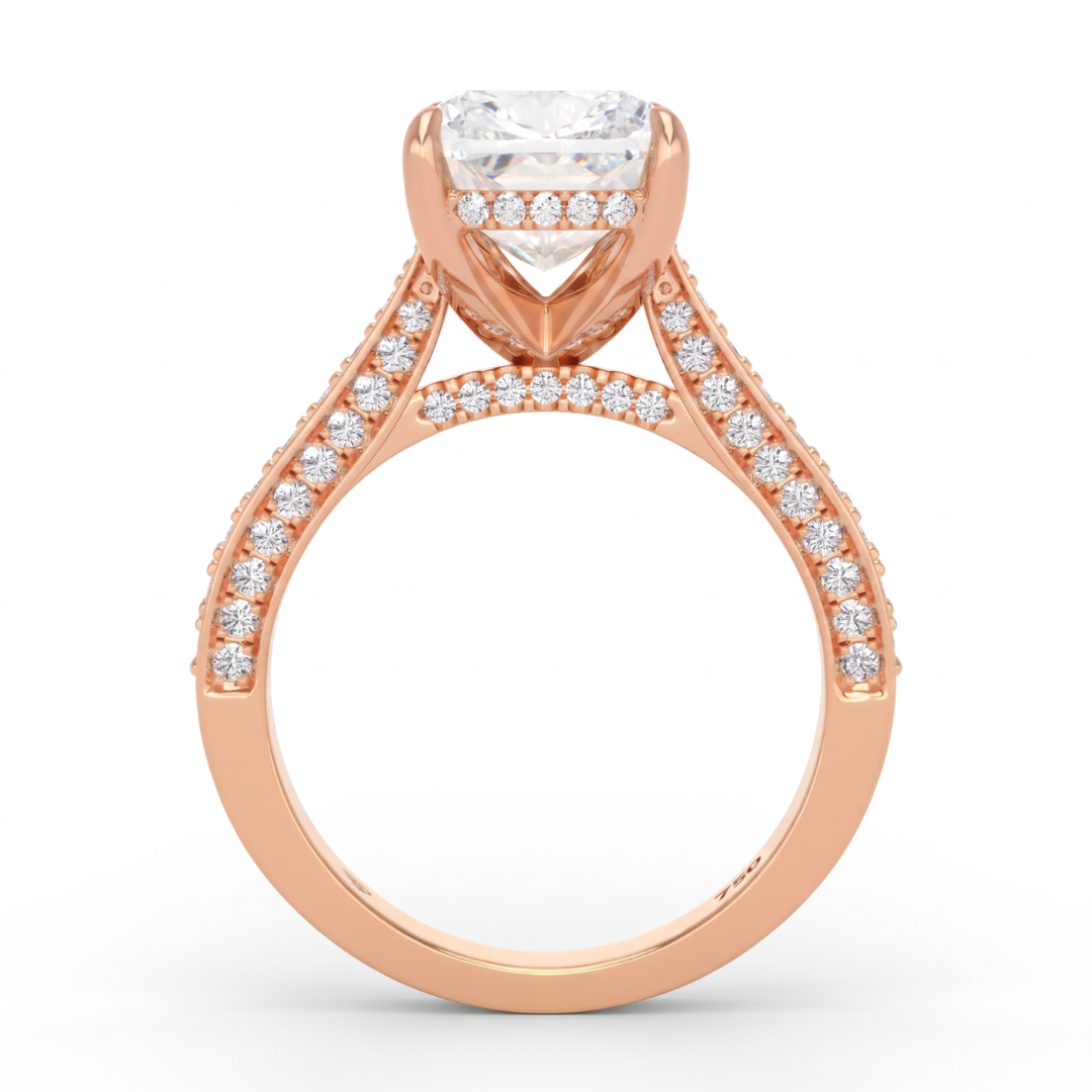 Katherine Cushion cut engagement ring 3D Diamond Band