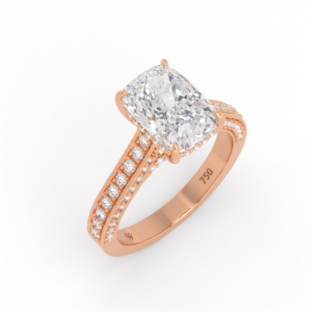Katherine Cushion cut engagement ring 3D Diamond Band