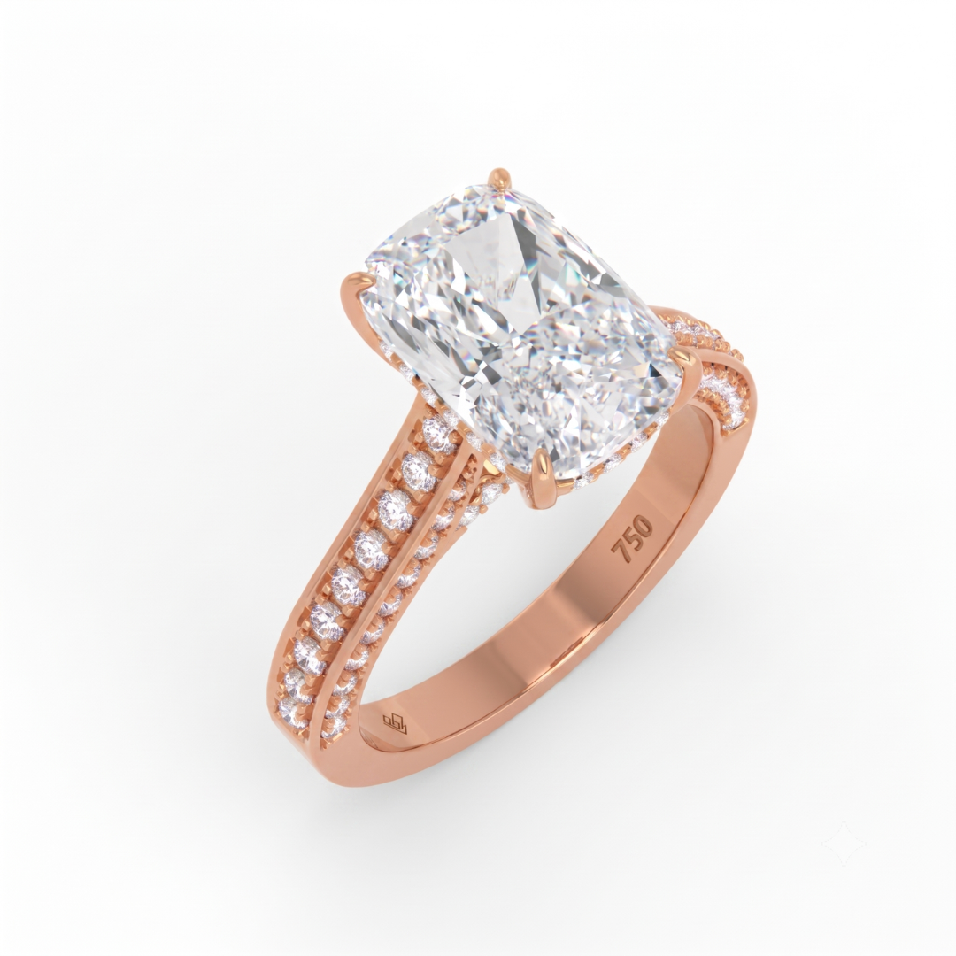 Katherine Cushion cut engagement ring 3D Diamond Band