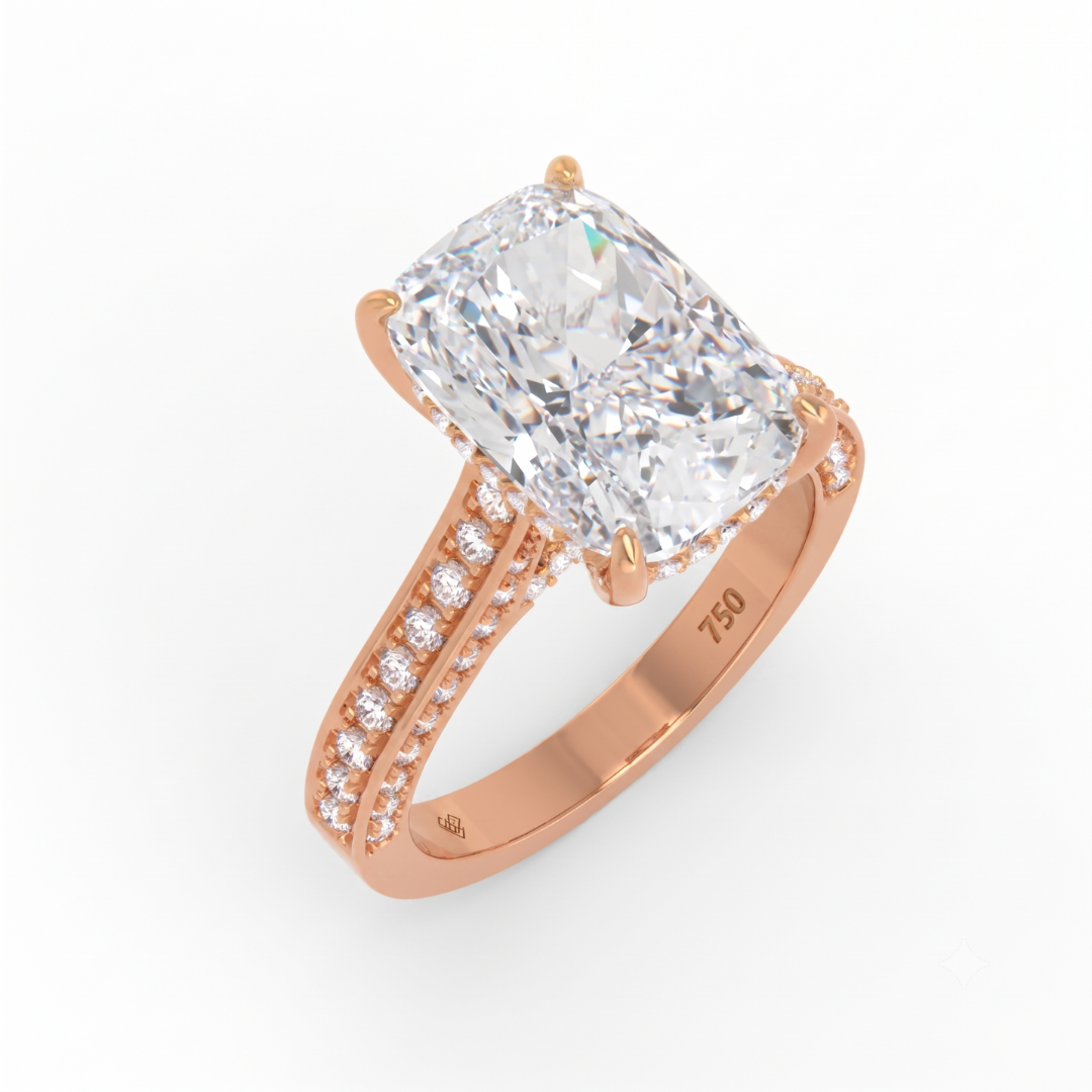 Katherine Cushion cut engagement ring 3D Diamond Band