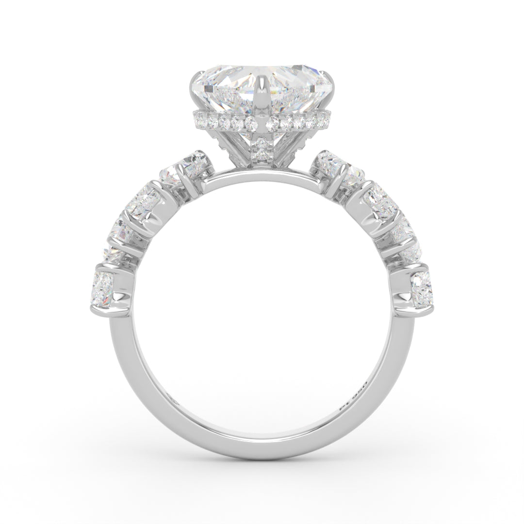 Vivien Heart Brilliant Cut engagement ring with heart brilliant diamond band and wrap around hidden halo
