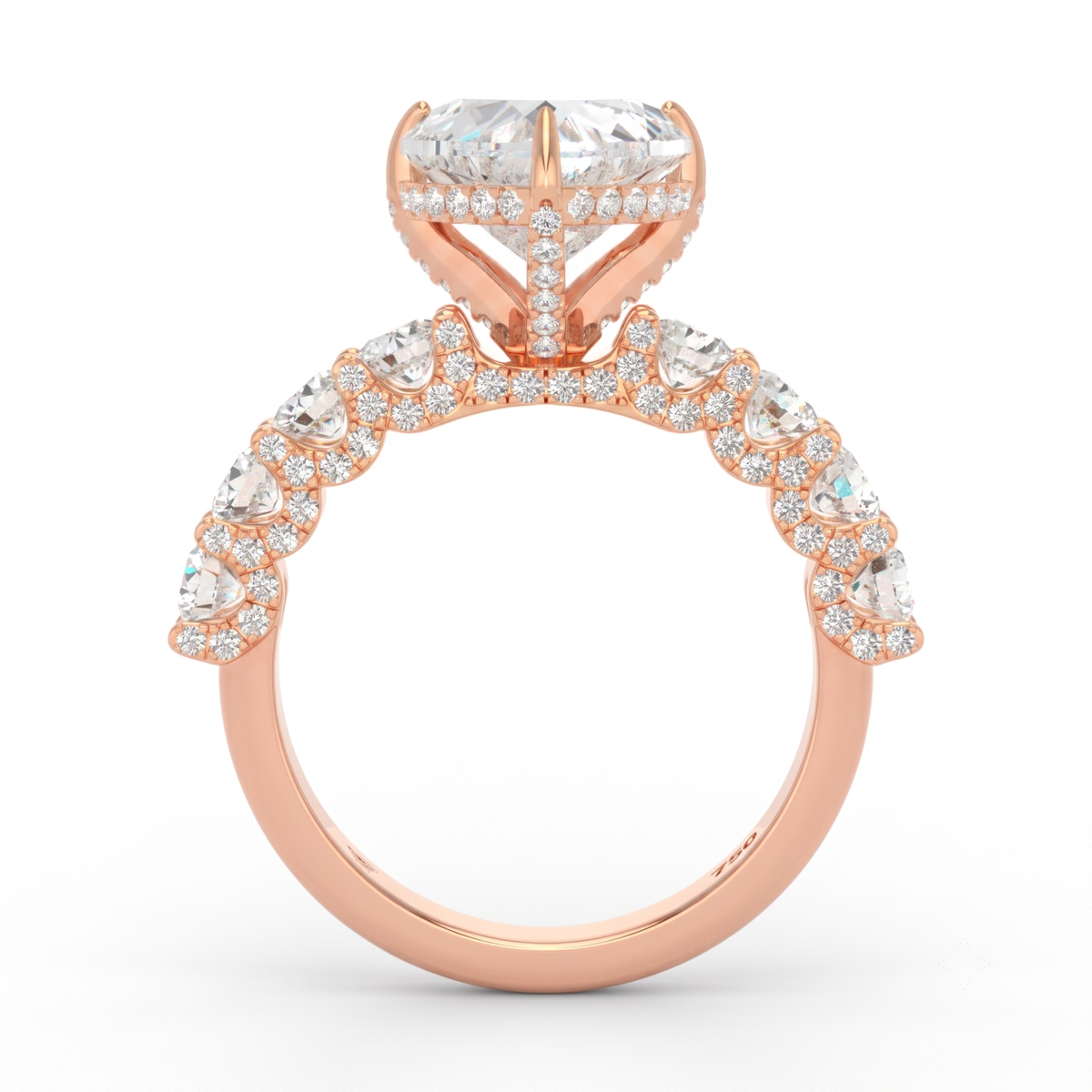 Juliette Heart Lab-Grown Diamond Engagement Ring featuring a Half-Set Diamond Band, Hidden Halo, and Pavé U-Shaped Prong Setting